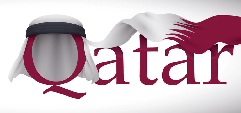 Qatar Sign Decorated with Keffiyeh Converted in National Flag, Vector Illustration