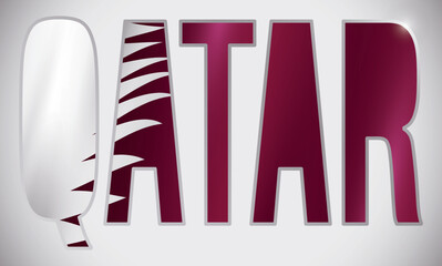 Qatar Sign in Double Exposure over National Flag, Vector Illustration