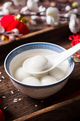 Glue pudding or tangyuan in bowl.Chinese Lantern Festival food.