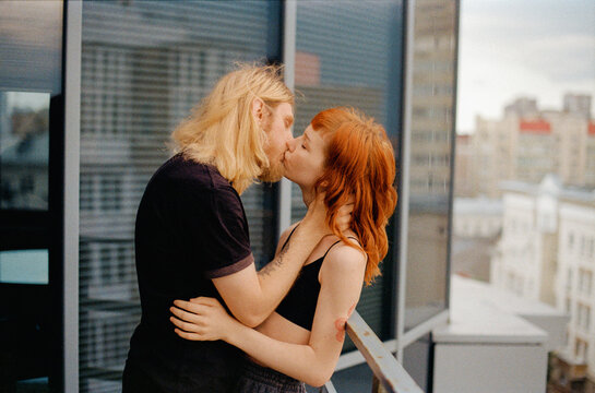 Couple outdoors on the balcony