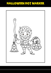 Halloween dot coloring page for kids. Line art coloring page design for kids.