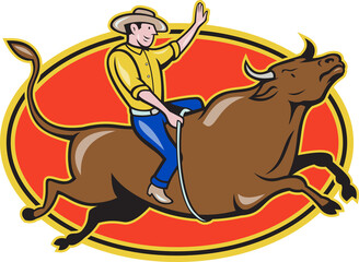 Rodeo Cowboy Bull Riding Cartoon