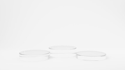 白色背景と透明なガラスの台座（横長）	