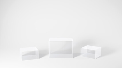 白色背景と四角い透明なガラスの台座（横長）	