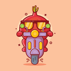 funny onion character mascot riding scooter isolated cartoon in flat style design