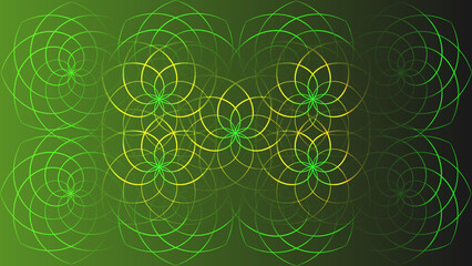 Neon background - geometric iridescent flowers from salad to yellow and green, computer wallpaper, website design
