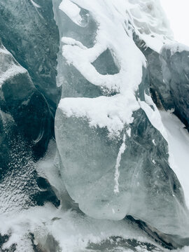 White snow on ice in nature