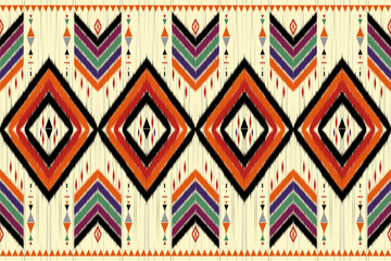 Ikat geometric folklore ornament with tribal ethnic seamless striped pattern Aztec style. oriental pattern traditional Design for background, clothing, wrapping, Batik, fabric, vector, illustration.
