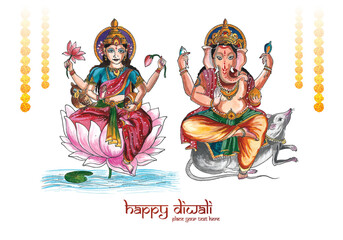 Beautiful celebration happy diwali for ganesh laxmi greeting card background