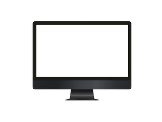 Isolated dark grey professional computer and black blank screen