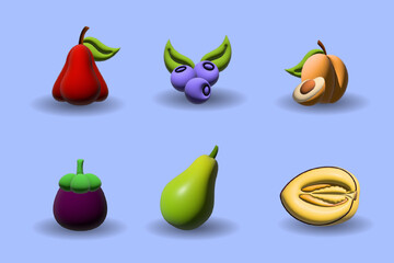 3D Fruit Icon Set Collection