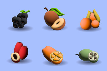 3D Fruit Icon Set Collection