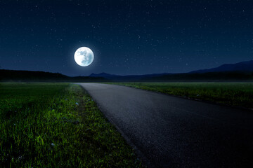 Naklejka na ściany i meble Beautiful night landscape with empty highway