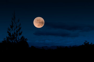 Naklejka na ściany i meble Full moon over the hill night landscape