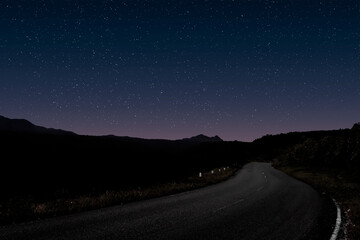 Mountain forest road night landscape