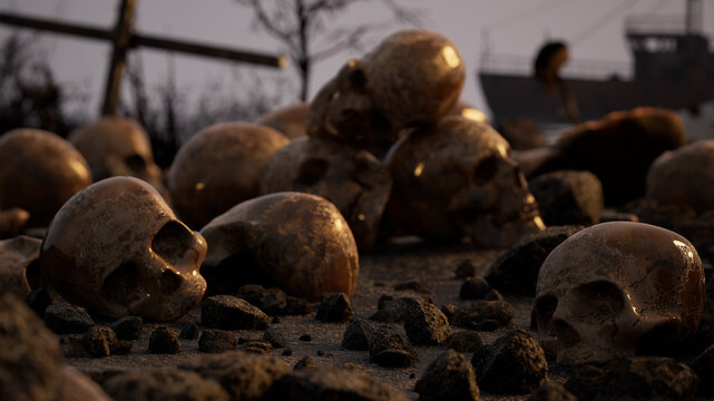 Beach full of bones after the shipwreck