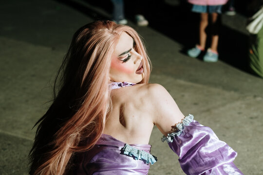 Latino drag queen dancing