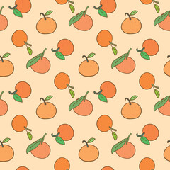 Seamless Pattern with Hand Drawn Orange Design on Light Orange Color Background