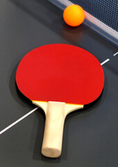  view of table tennis bat ball and net set