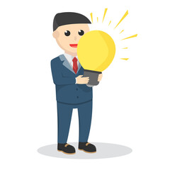 businessman hold a bulb idea lamp