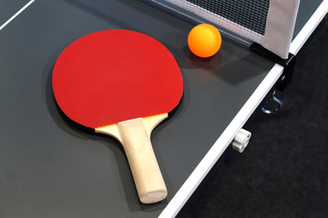  view of table tennis bat ball and net set