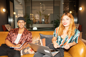 Two Colleagues With Direct Flash Photo In The Office.