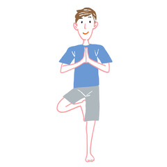 ヨガをする男性　ストレッチ　イラスト素材