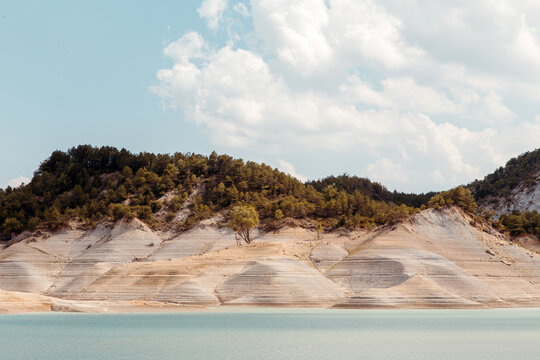 Drought affecting a dry dam landscape