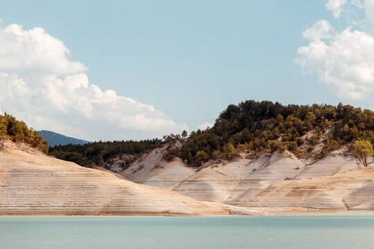 Drought affecting a dry dam landscape