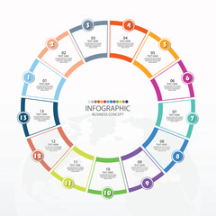 Basic circle infographic with 13 steps, process or options.