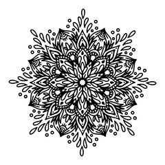 Vector Illustration Outline Mandala Flower Isolated on a White Background. Circular Ornament in Ethnic Oriental Style. Design for Henna, Mehndi, Tattoo, Floral Pattern, Decoration, Coloring Book Page.