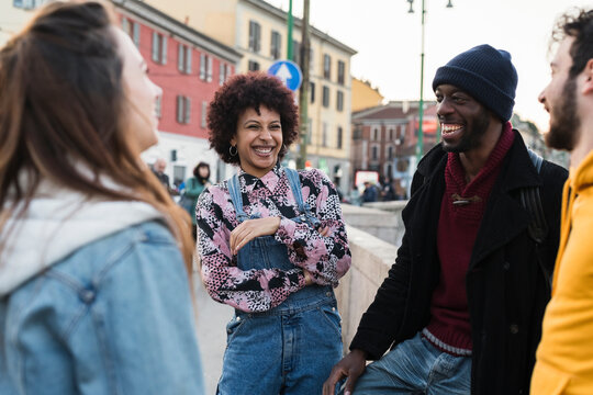 Friends hanging out in the city
