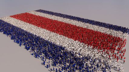 Costa Rican Flag formed from a Crowd of People. Banner of Costa Rica on White.