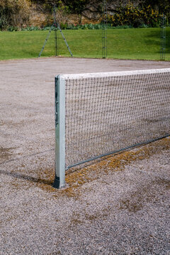 Tennis net on an empty court