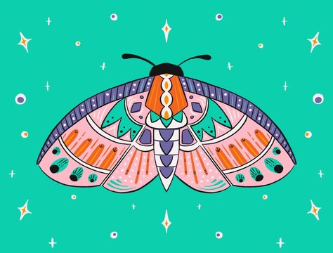 Colorful moth flying modern illustration