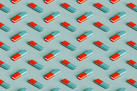 3d pattern of many red and blue erasers