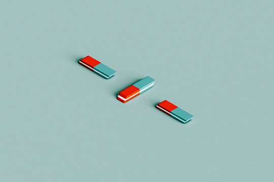 three red and blue erasers