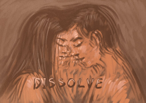 Man and woman touching heads