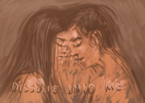 Man and woman touching heads