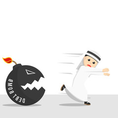 businessman arabian chased by debt bomb