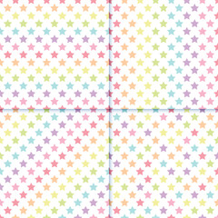 pastel rainbow star seamless pattern in striped, diagonal and random arrangement, vector illustration