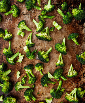 Raw Broccoli On Baking Tray