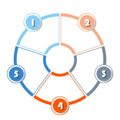 Basic circle infographic with 5 steps, process or options.