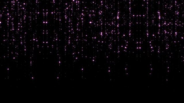 Beautiful loop abstract falling flicker  glitter purple particles animation light on black background . 4K seamless loop snowfall winter glitter particles themed background for winter Christmas event 