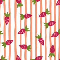 Simple strawberry seamless pattern. Hand drawn strawberries wallpaper. Fruits backdrop.