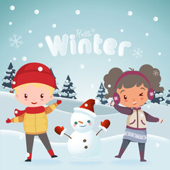 Adorable child greets winter happily