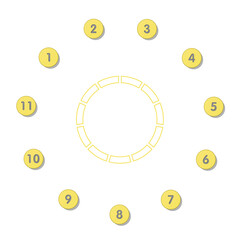 Basic circle infographic with 11 steps, process or options.