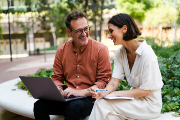 Happy Businesspeople Working Outside