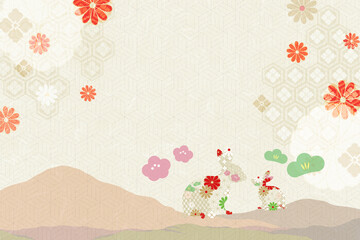 華やかな花柄と干支のうさぎのデザイン和紙