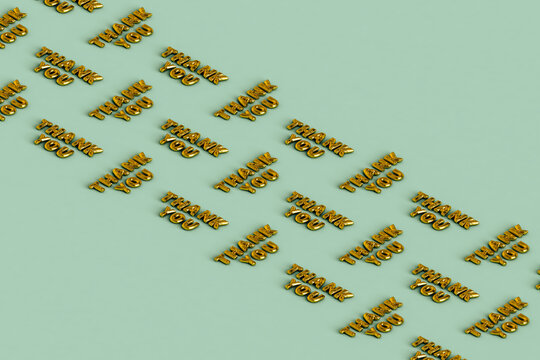 rows of Gold Thank You Balloons. 3d rendering